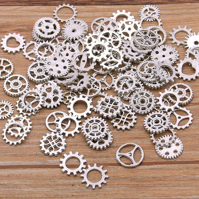 Steampunk Jewelry Cogs and Gears ~30 Assorted Gear Charms - Silvery