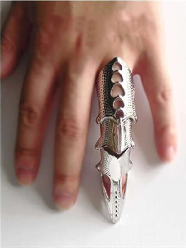 Silvery Steampunk Full Finger Ring - Gothic Cosplay Armor Ring