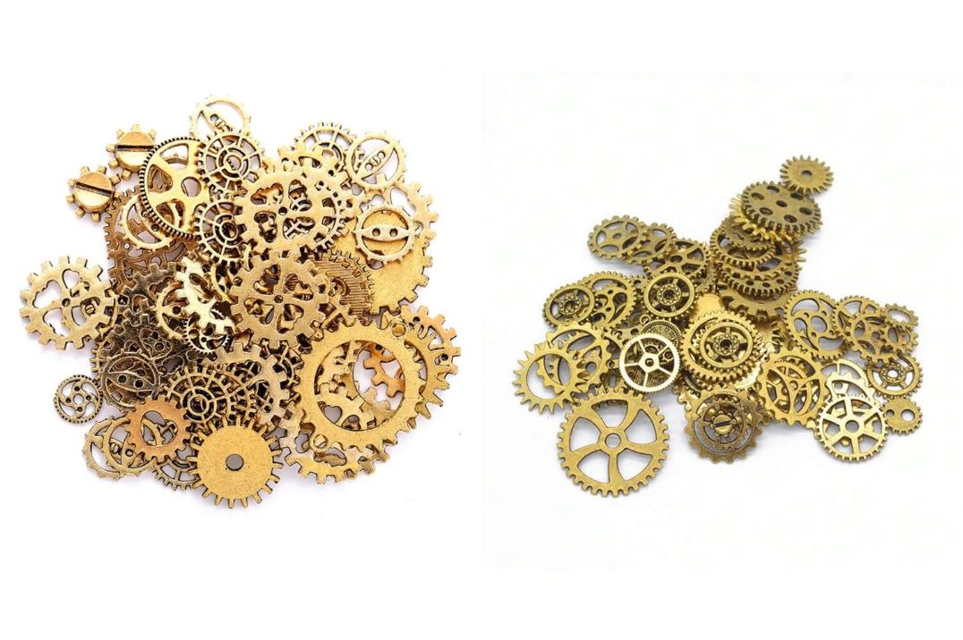 Steampunk Jewelry Cogs and Gears ~30 Assorted Gear Charms - Golden