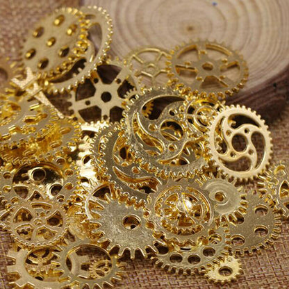 Steampunk Jewelry Cogs and Gears ~30 Assorted Gear Charms - Golden