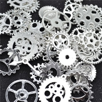 Steampunk Jewelry Cogs and Gears ~30 Assorted Gear Charms - Silvery