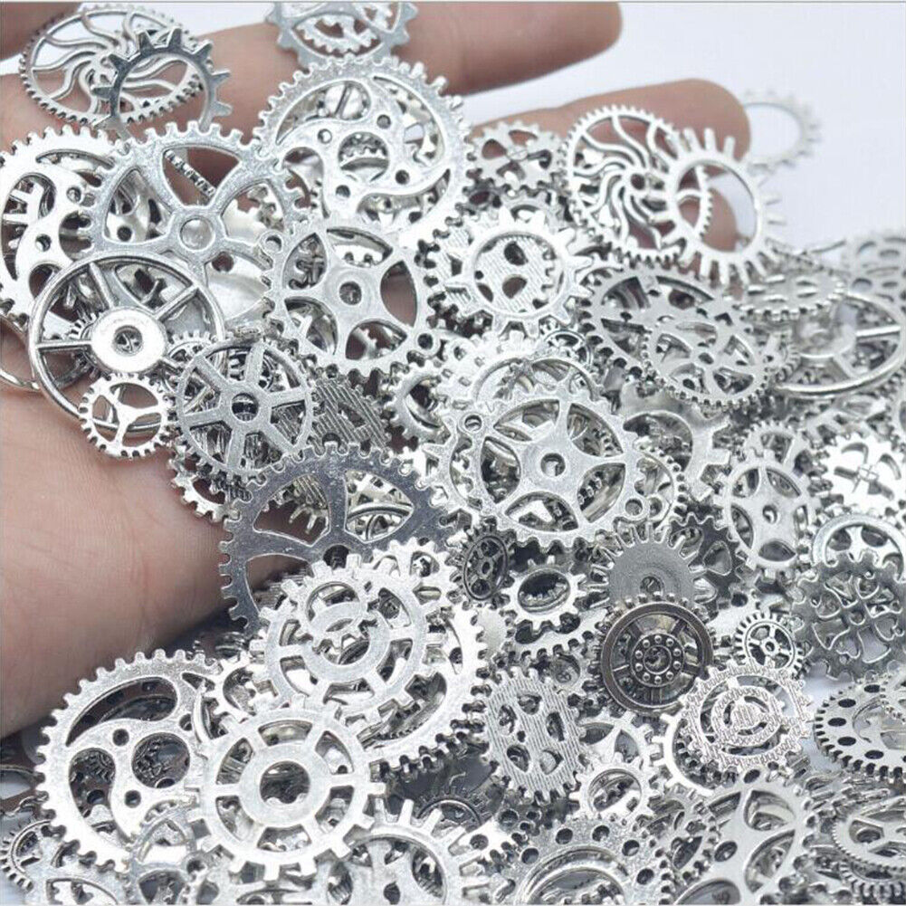 Steampunk Jewelry Cogs and Gears ~30 Assorted Gear Charms - Silvery