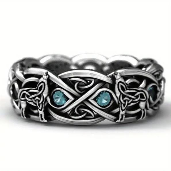 Celtic Howling Wolf Silver Ring with Gem TRI2167 – Peter Stone Jewelry