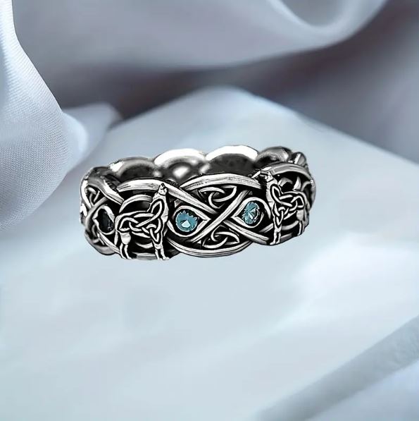 Sterling Silver Wolf Ring with Celtic Accents — Basil-Ltd: Irish & Celtic